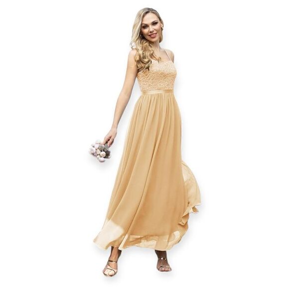 DRESS TALES Sweetheart Chiffon Aline Dress in Champagne Size Small NEW - Picture 13 of 13